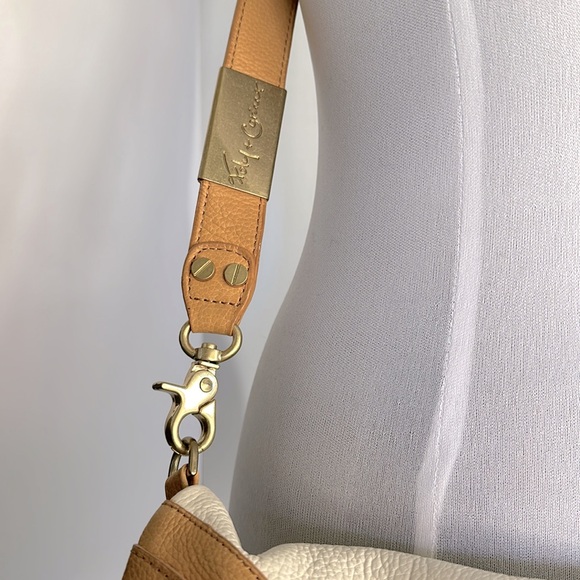 Foley & Corrina cross body clutch bag cream and pumpkin colored pebble leather. - Picture 6 of 8